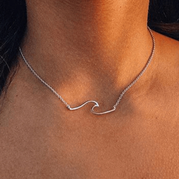 Stainless Steel Jewelry - Stainless Steel Wave Necklace Silver Princess Len